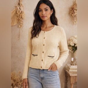 Revolve Song of Style Ribbed Knit Cardigan in Cream